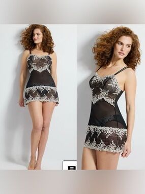 Wacoal EUC Embrace Lace Chemise in Black and Cream Size M
